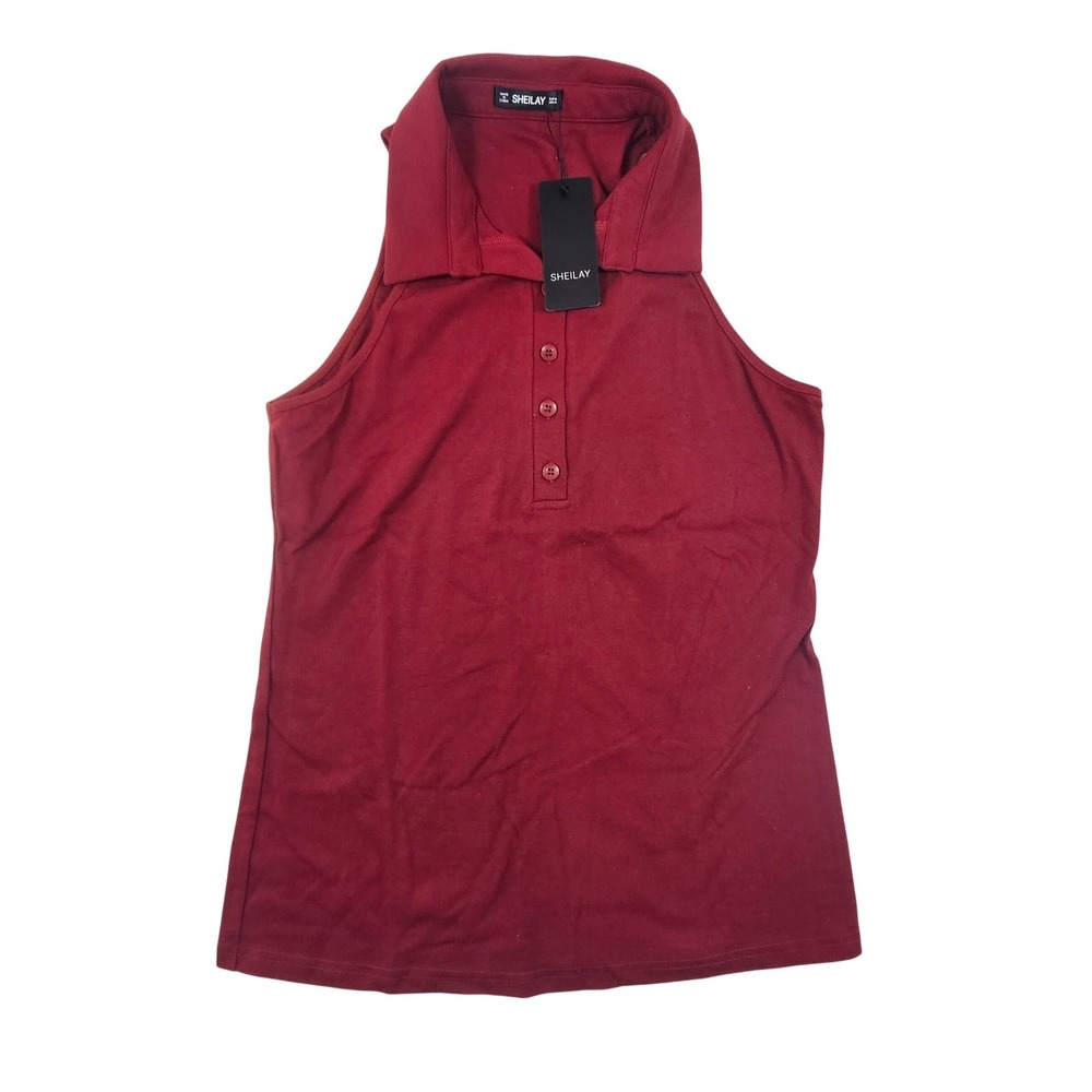 Sheilay Womens Sleeveless Polo Shirt Burgundy Red Knit Tank Top Size XL NWT